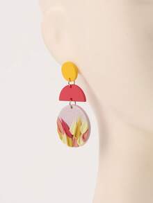 1 Pair Handmade Soft Clay 3D Floral Pattern Earrings, Naturalistic Design, Fashionable & Unique, Suitable For Parties, Daily Wear, And As Gifts