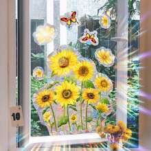 Sunflower Window Stickers Suncatcher Flower Butterfly Window Clings Indoor Outdoor Decorations For Home - Yellow - View 1
