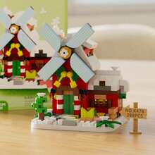 Juguete modelo de bloques de construcción de partículas micro en forma de casa de molino de viento, decoración de escritorio de dibujos animados lindos DIY, regalo de decoración del hogar - Multicolor - Ver 15