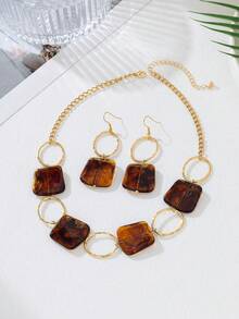 Set de 3 piezas de joyas elegantes con aretes y collar de círculo de resina de colores, regalo para mujeres