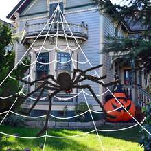 Halloween Decorations: Black Giant Spider, White Triangular Spider Web. Spider Webs Are Suitable For Outdoor And Indoor Decoration Of The Halloween Theme - Multicolor - View 3