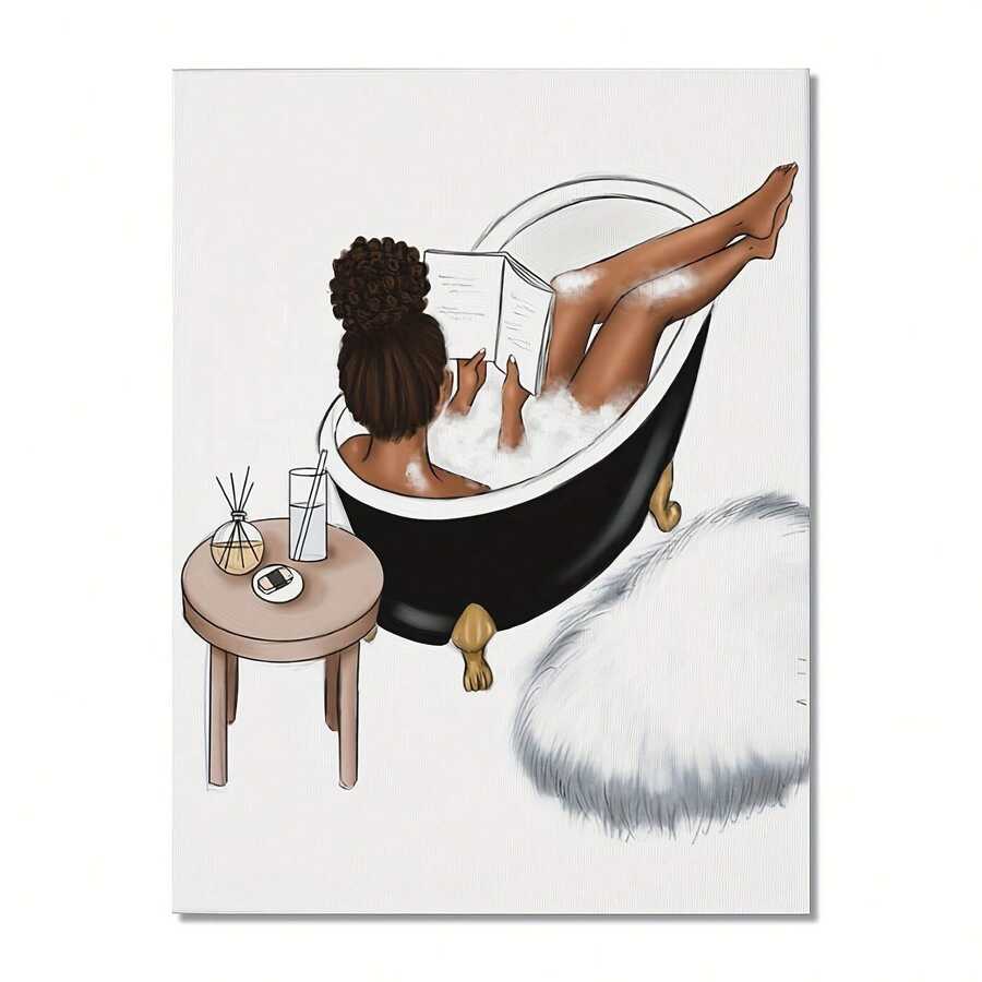 1 pictură murală vibrantă cu o femeie afro-americană relaxantă - picturi murale pentru decorul dormitorului și camerei de zi - decor de perete negru neînrămat pentru femei, idee de cadou pentru decorarea casei