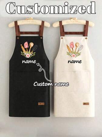 1pc Customized Cooking Apron, Customizable Printed Design - Personalized Cooking Apron, Customizable Logo, Chef Apron, Name Apron, Baking Gift, Barbecue Apron, Kitchen Apron, Modern Polyester Oil-Proof Apron, Black Kitchen Apron, Polyester Apron, Suitable For Garden, Kitchen And Housework, Great For Home, Restaurant And Culinary Use, Ideal For Mother's Day, Wedding Season, Graduation, Gift For Family And Friends