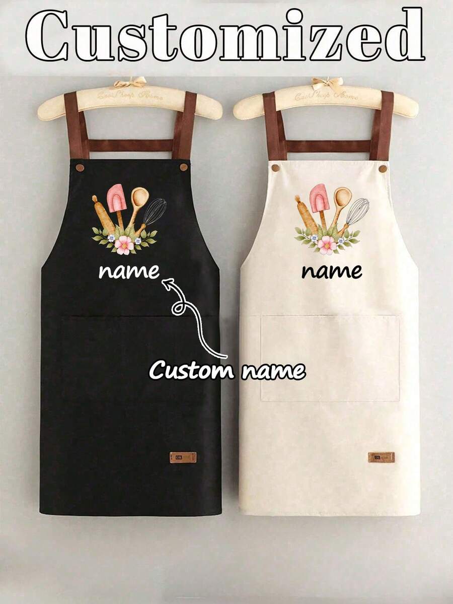 One Custom Kitchen Cooking Apron, Customizable Prints - Personalized Cooking Aprons, Customizable Logos, Chef Aprons, Name Aprons, Baker Gifts, Barbecue Aprons, Kitchen Aprons, Modern Polyester Oil-Resistant Aprons, Black Kitchen Aprons, Polyester Aprons, Suitable For Garden, Kitchen, And Housework, Perfect For Home, Restaurant, And Kitchen Cooking, Suitable For Mother's Day, Wedding Season, Graduation Season, A Gift For Family And Friends. Personalized Gift - Multicolor - View 1