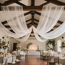 1 pieza Cortina de gasa blanca larga de múltiples usos como fondo, decoración de boda, decoración de fondo para fiesta, suministros de decoración, mantel de mesa, cubierta de mesa, tela de mesa