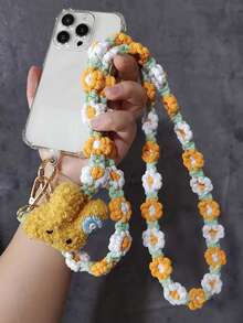 Cordón para teléfono móvil cruzado que se puede llevar, tejido a mano con flores, accesorio de moda para mujer, pequeño y fresco, bolsa de compras, senderismo, viaje, correa para el hombro, funda para teléfono universal con abejita