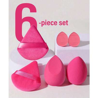 6ชิ้น/เซ็ต ชุดฟองน้ำแต่งหน้า: พัฟกำมะหยี่, ฟองน้ำคอนซีลเลอร์, พัฟแต่งหน้า, ฟองน้ำแต่งหน้า, เครื่องมือแต่งหน้า, ฟองน้ำแต่งหน้าแบบผสม ช่วยให้ลงรองพื้นชน
