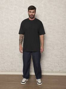 Men's Loose Cotton Jeans With Slant Pockets, Wide, Long, Washed, Skater Style, Cargo, Plain, Light Blue, Going Out, Y2K Style, For Friends, Urban, Going Out, For Work, For Vacation - 深色水洗藍 - 查看 5