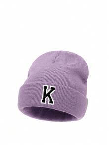 1 件儿童 A-Z 26 字母印花针织帽，柔软温暖秋冬头饰，适合婴儿少女女孩日常使用生日礼物 - 紫色 - 查看 8