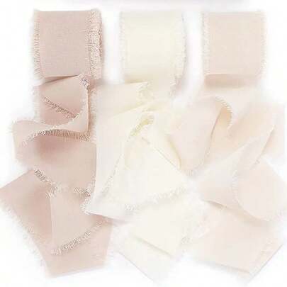 3 rotoli, 3 colori, Nastro di chiffon con orlo fatto a mano, appropriato per inviti matrimoni rustici, fiocchi, ghirlande, mestieri fai da te, decorazioni natalizie, decorazioni per la casa fai da te, feste di matrimonio e confezioni regalo.