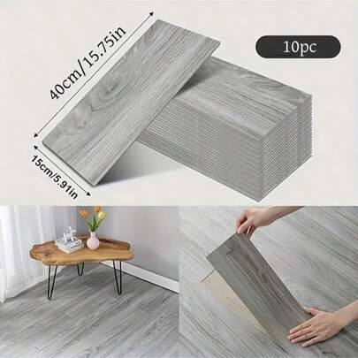 10pcs/20pcs Set 40x15cm/15.75x5.91in 0.6m²/1.2m² Removable Peel And Stick Floor Tiles, PVC Wood Grain Floor Stickers, Furniture Decor For Bedroom, Kitchen, Living Room, Hotel