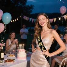 Perfect Birthday Gift - Sparkling Golden Foil Sash For Ages 16,18,21,30,40,50,60 - Party Decoration