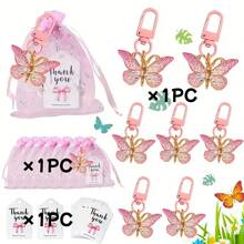 20 套/60 件婴儿淋浴蝴蝶形钥匙扣礼品套装，包括 20 个亚克力钥匙扣、20 张感谢卡和 20 个欧根纱束口袋，通常适用于性别揭示生日婚礼圣诞派对家庭和厨房派对小礼物万圣节派对袋填充物 - 彩色 - 查看 14