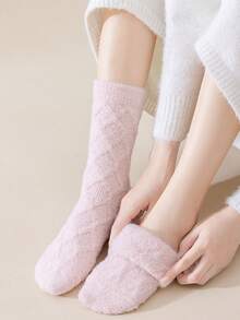 1 par de calcetines de mujer suaves y sin pelusa, de felpa, gruesos y cálidos, aptos para el hogar, dormir, posparto, otoño/invierno