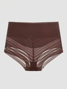 1pc Women High Waist Shaping Panties, Striped Lifting Mesh Waist Shaping Shorts, Slimming Tummy Control Underwear Briefs - Coffee Brown - View 9