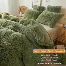 Plush Shaggy Duvet Cover Set, Ultra Soft Fluffy Bedding Sets 3 Pieces (1 Fuzzy Comforter Cover + 2 Pillow Cases), Zipper Close (, Pink), Luxury Bedding - 鼠尾草綠 - 查看 3