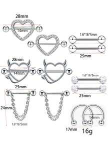 12 件装 14G 乳头环 女士医用钢乳头穿孔 CZ 心形蝴蝶杠铃乳头环套装 可爱乳头穿孔首饰情人节