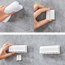 1 pieza Soporte para cepillo de dientes, montado en la pared, con tapa, adecuado para cepillo de dientes eléctrico, con estante para almacenar pasta de dientes, organizador de cepillo de dientes autoadhesivo de 2/5/6 ranuras, accesorio de baño (Blanco)