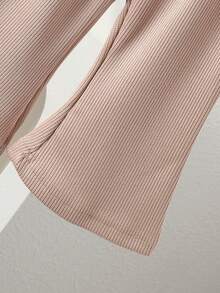 2pcs Baby Girls Cute Sweet Apricot Long Sleeve Cardigan Top + Khaki Pants Set, Autumn/Winter - Beige - View 7