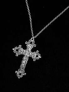 1pc Vintage Minimalist Gothic Baroque Style Exaggerated Personalized Cross Pendant Necklace, Suitable For Daily Wear For Men And Women