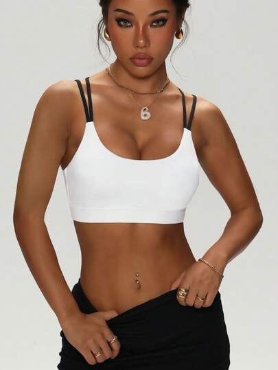 Round Neck Criss Cross Removable Padded able Knit Sports BH view 4