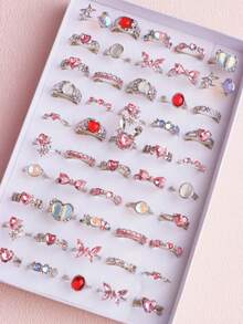 11 Stücke/Los exquisite niedliche rosa Strass-Ringe, Geburtstags-Party-Geschenke für Freunde, Schmuckzubehör für den täglichen Gebrauch