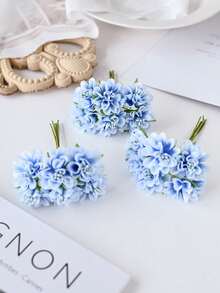1/160支装 6头迷你人造玫瑰花苞，手写贺卡，DIY花环材料，糖果盒配件，家居及婚礼装饰，新娘腕花，秋季装饰，人造植物，新年装饰，生日蛋糕用品 - 藍色 - 查看 4