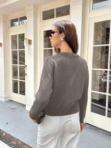 SEREN Autumn And Winter New Women's Round Neck Camel Color Single Breasted Long Sleeved Knitted Cardigan Top, Fashionable, Simple, Versatile, Street Casual And Lazy Style Suitable For Daily Commuting Sweater Coat Women's Clothing Chic Autumn