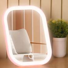 1 pieza Espejo de maquillaje LED portátil con pantalla táctil y 3 modos de iluminación, soporte plegable, compacto y portátil, adecuado para escritorio de maquillaje, tocador, dormitorio de estudiante