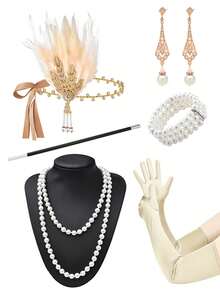D EXCEED 2/5/6件套 1920年代女士时尚配饰套装 – 复古发箍、人造珍珠项链、耳环、手镯、手套 – 适合盖茨比主题派对、复古婚礼招待会 - 彩色 - 查看 26