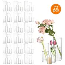 透明玻璃婚礼烛台，直筒玻璃花瓶，耐热，适用于香薰蜡烛、水培植物、烛光晚餐，营造室内氛围，适合婚礼、家庭聚会、派对、告白、桌面装饰 - 彩色 - 查看 7