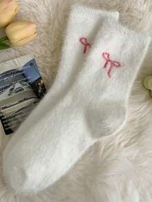1/5 Pairs Women Autumn/Winter Fashion Versatile Socks, Bow Decor Mid-Calf Socks, Suitable For Home, Outdoor, Sleeping, Warm