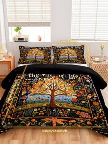 Juego de funda nórdica de 3 piezas de la serie Árbol de la Vida, con impresión digital de alta definición, funda nórdica suave y cómoda, el juego incluye: 1 funda nórdica con 4 lazos en las esquinas y cremallera + 2 fundas de almohada (sin relleno), adecuado para dormitorio, decoración de habitación de boda, dormitorio, viaje