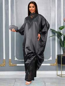 AOMEI African Dresses Elegant Shiny Bubu Dresses Women Two Pieces Set Lace Inside Dress Traditional Africa Clothing Long Loose Dashiki - Black - View 2