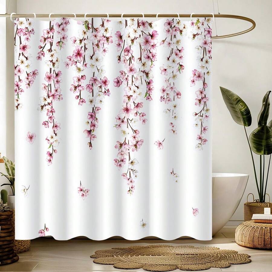 1 pièce Rideau de douche rose à fleurs de cerisier, décoration florale japonaise de sakura de printemps. Décoration de Noël