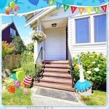 Disfraz de ganso para el porche, conjunto grande de ganso blanco que incluye vestido, sombrero y falda de tutú, decoración de arte para el ganso del porche, estatua de ganso para el jardín, adecuado para fiestas de cumpleaños, reuniones familiares, Halloween, Navidad, Acción de Gracias, decoración diaria del hogar, disfraz de mascota, decoraciones navideñas, decoración de habitación, decoraciones navideñas de invierno, regalos de Navidad, decoración navideña