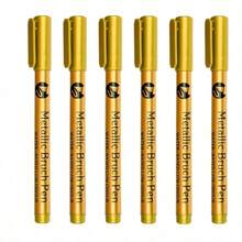 6 Piezas Marcador de pintura permanente impermeable, tinta suave de pincel dorado/plateado, para roca, taza, cerámica, vidrio, suministros de pintura DIY