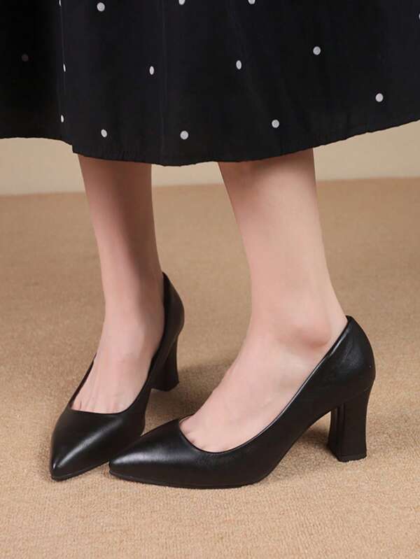 Women's Black Pointed Toe High Heels, Suitable For Daily Commute And Office Wear