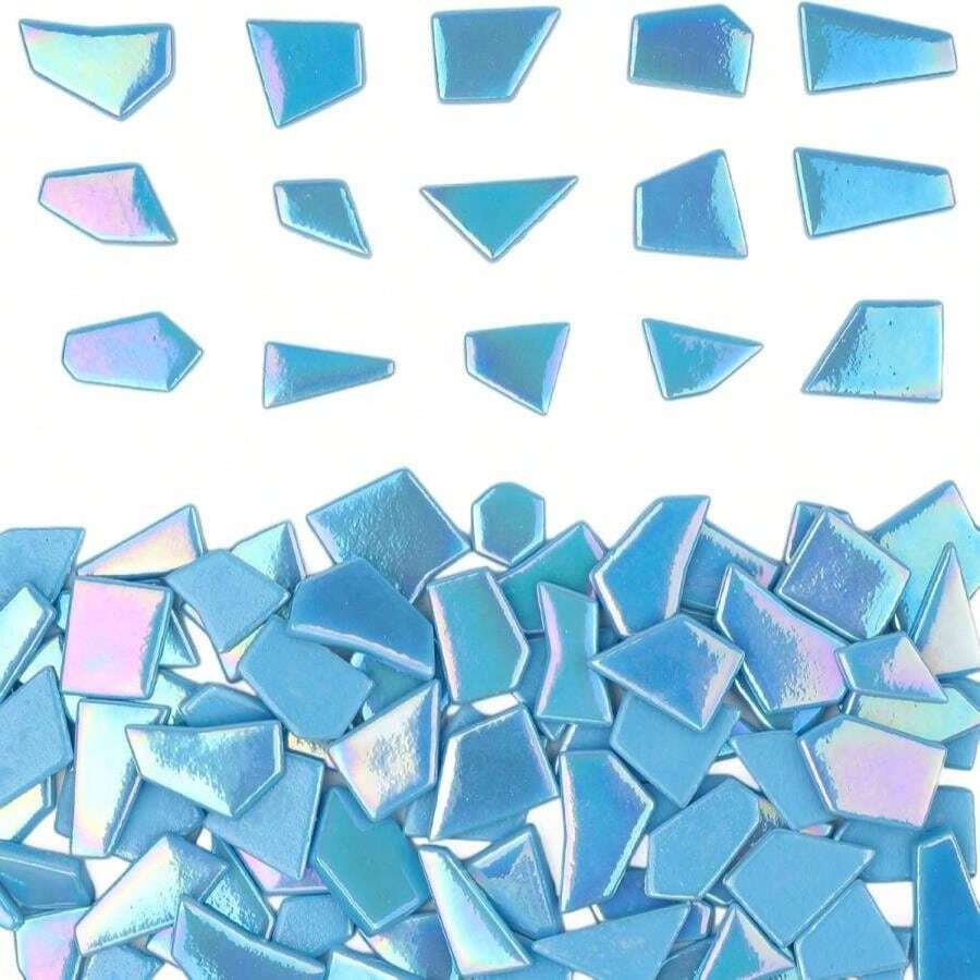 Youway Style Iridescent Glass Mosaic Tiles For Crafts Bulk,200g Blue Broken Mosaic Glass Pieces For Garden Crafts Kits,DIY Mosaic Art Decor - 顏色 - 查看 1