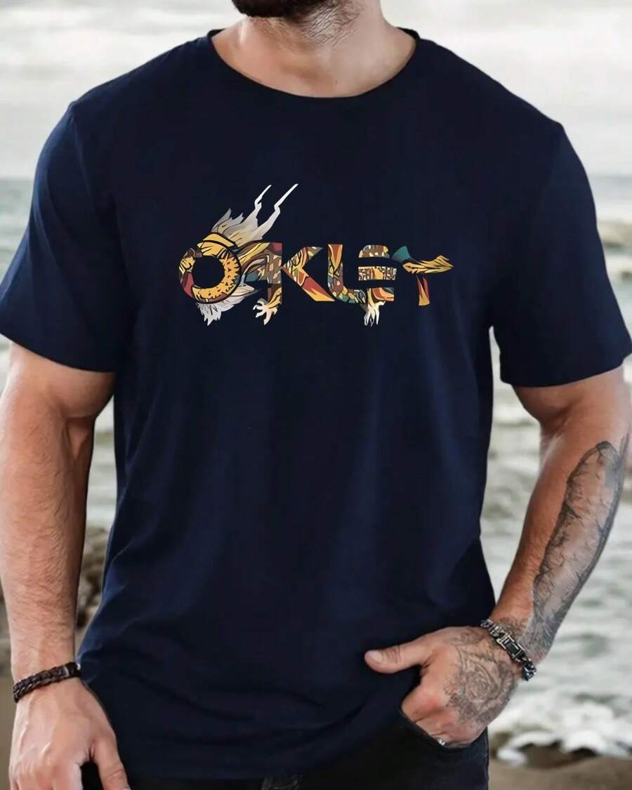 Camiseta Estampada Oak Estilosa Camisa Masculina Algodão Style Streewear - Azul Marinho - Visão 1