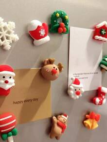 12pcs Christmas Themed Refrigerator Magnets 3D Three-Dimensional Cute Santa Claus Magnetic Wall Stickers Decoration Ins Style Gift - Multicolor - View 2