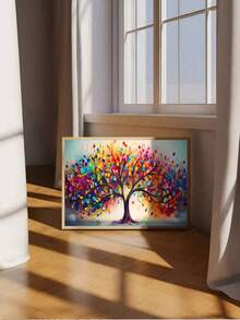 1Pc Vibrant Tree Of Life Canvas Art - Frameless Modern Wall Decor For Living Room & Bedroom, Colorful Abstract Design , Perfect For Contemporary Home Decoration, House Decor,Frameless.