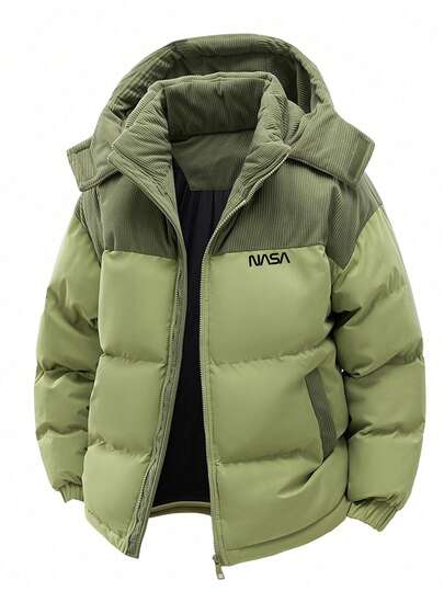 Men's Autumn/Winter Color Block Thickened Warm Hooded Padded Coat