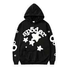 Spider Web Fashion Hip-Hop Printed Flower Hoodie, European And American  Brand Large-Sized Loose Men's And Women's Hooded Sweatshirt Set - 黑與白 - 查看 2