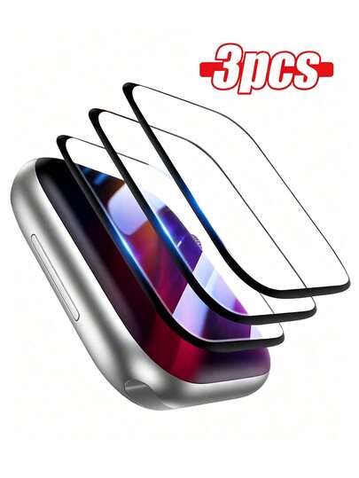 3pcs Compatible Screen Protector | 9H Hardness, Full Coverage, Scratch-Resistant, Fingerprint-Proof, Bubble-Free, Stylish Black Frame, Compatible With Apple Watch Series 10/11/9/8/7/SE, 41mm/45mm Screen Protector Essential For Daily Protection, Office, Home And More, Waterproof, Shockproof, Anti-Drop