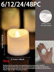 6/12/24/48支装暖色无焰LED蜡烛，电池供电，逼真蜡烛造型，暖白光，适用于婚礼、圣诞节、浪漫烛光晚餐、情人节装饰