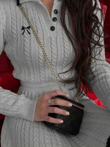 Bộ đồ 2 mảnh gồm áo polo dài tay ôm sát và chân váy midi thắt eo thêu hình bướm mùa xuân 2026, bộ đồ 2 mảnh dành cho nữ, trang phục dự tiệc, trang phục ngày lễ tình nhân, trang phục năm mới, trang phục phong cách Y2K cho nữ, trang phục ngày lễ, trang phục dự tiệc, trang phục đi nghỉ mát, trang phục ngày lễ, trang phục mùa xuân, trang phục mùa hè, trang phục sinh nhật, trang phục du lịch biển. - Màu Xám nhạt - Xem 3