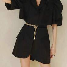 Neuer Herbst Metall Kette & PU Kombination Damen Gürtel, vielseitige Dekoration für Anzüge, Hemden