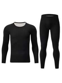 2 件男士时尚保暖内衣套装，秋冬保暖底层针织毛衣 - 黑色 - 查看 3