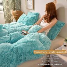 Plush Shaggy Duvet Cover Set, Ultra Soft Fluffy Bedding Sets 3 Pieces (1 Fuzzy Comforter Cover + 2 Pillow Cases), Zipper Close (, Pink), Luxury Bedding - 漸層水綠色 - 查看 3